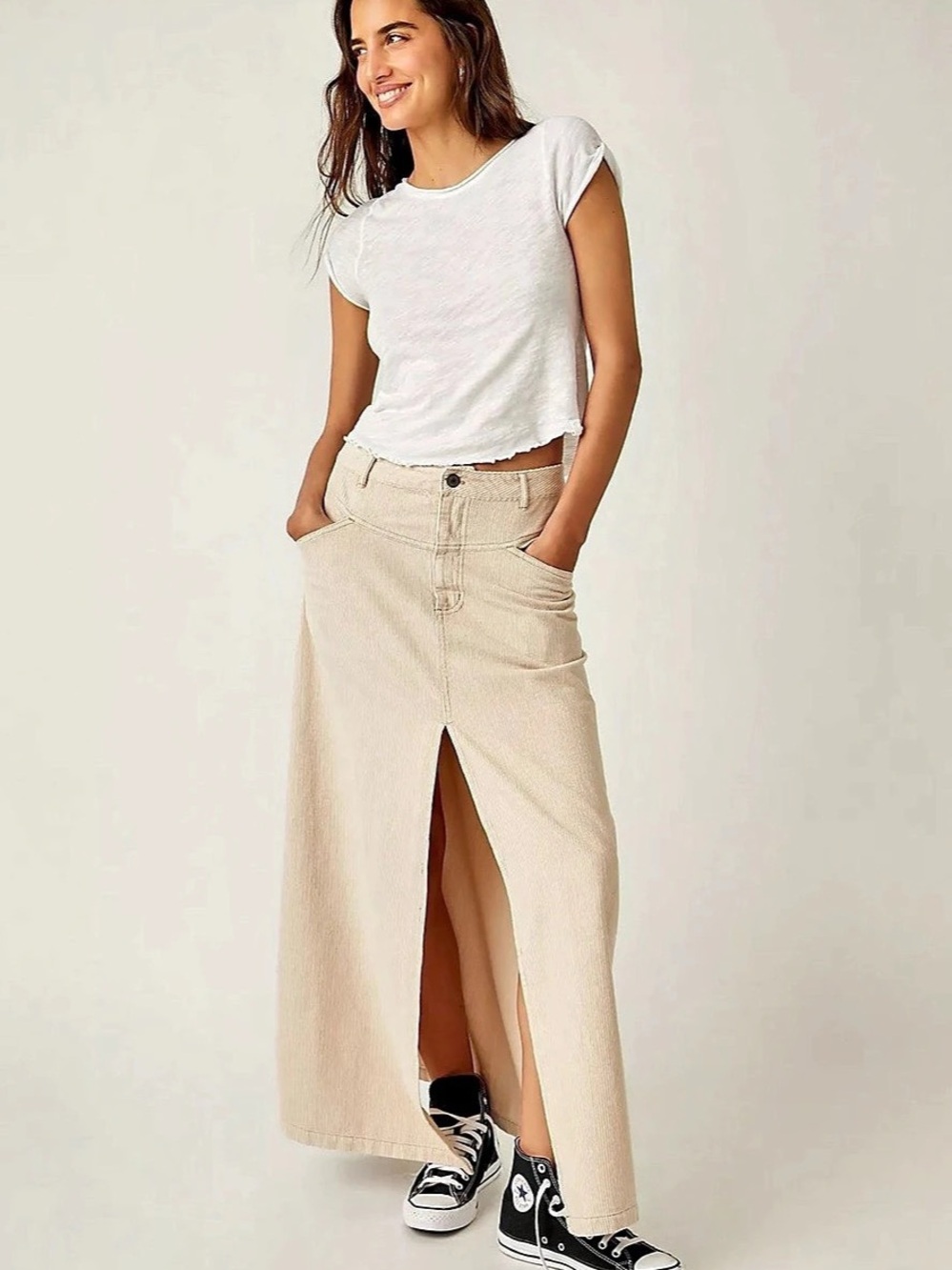 Free People We the Free Come As You Are Corduroy Maxi Skirt Cream Size 6